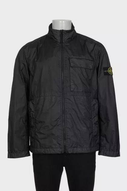 Men's black windbreaker with branded patch