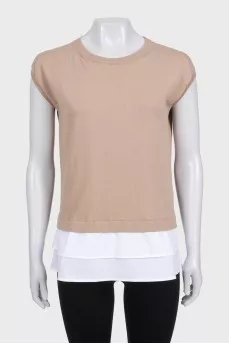 Beige sleeveless vest with accent hem