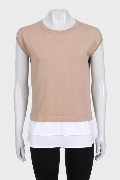 Beige sleeveless vest with accent hem