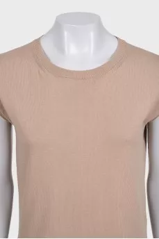 Beige sleeveless vest with accent hem
