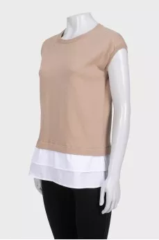 Beige sleeveless vest with accent hem
