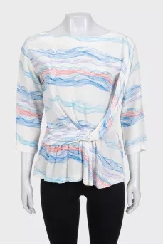 White printed silk blouse