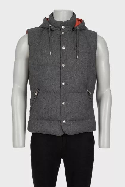 Men's gray vest with a hood