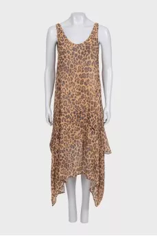 Animal print dress with an asymmetrical hem
