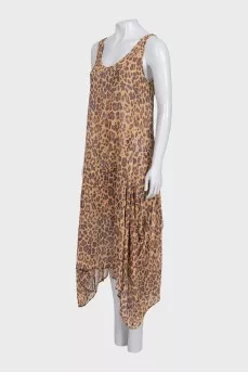 Animal print dress with an asymmetrical hem