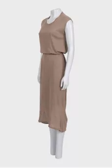 Brown sleeveless straight cut dress