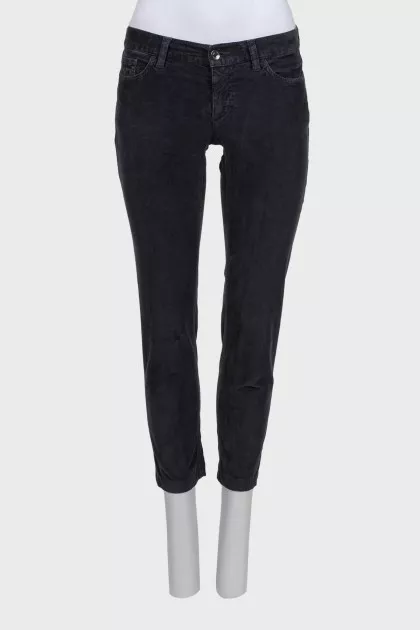 Dark gray low-rise corduroy trousers