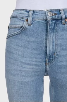 Light blue straight-leg jeans with tag