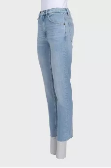 Light blue straight-leg jeans with tag