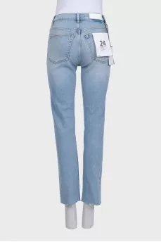 Light blue straight-leg jeans with tag