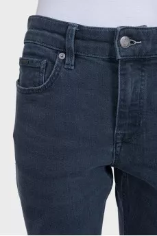 Straight-leg blue jeans with leather trim