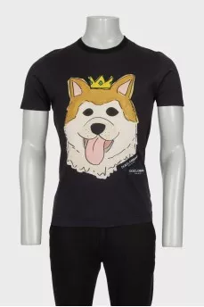 Men's straight black t-shirt with print