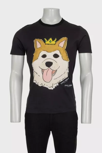 Men's straight black t-shirt with print