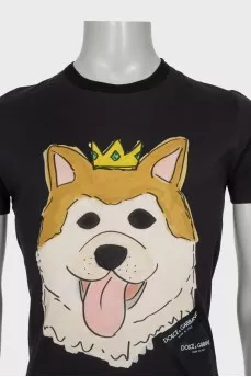 Men's straight black t-shirt with print