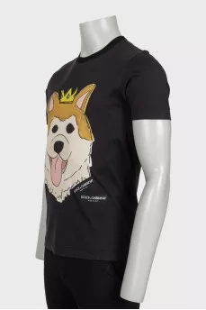 Men's straight black t-shirt with print