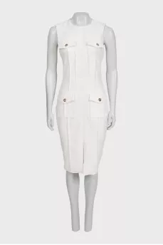 White sleeveless dress with patch pockets