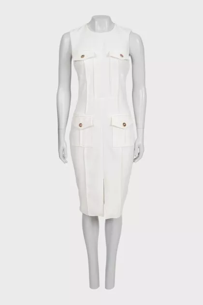 White sleeveless dress with patch pockets