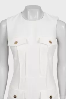 White sleeveless dress with patch pockets