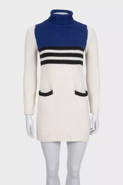 White knitted dress with colored inserts
