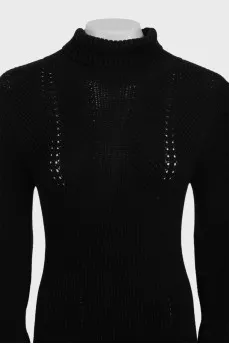 Black knitted dress with a collar