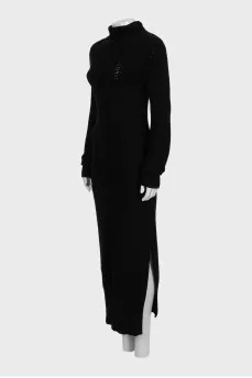 Black knitted dress with a collar