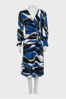 Blue printed silk dress