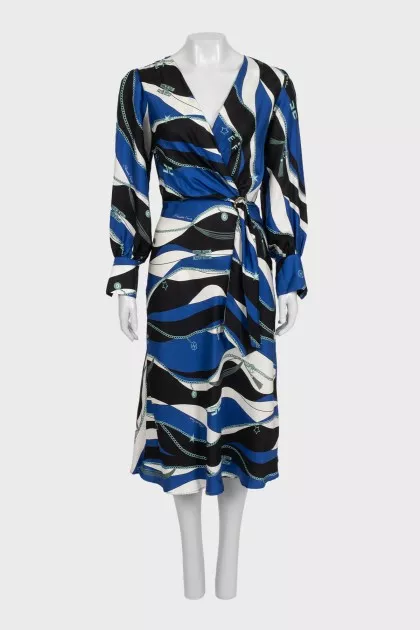 Blue printed silk dress