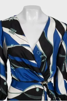 Blue printed silk dress