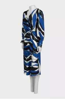 Blue printed silk dress