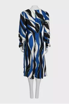 Blue printed silk dress