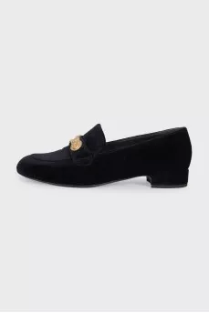 Velvet loafers with gold trim