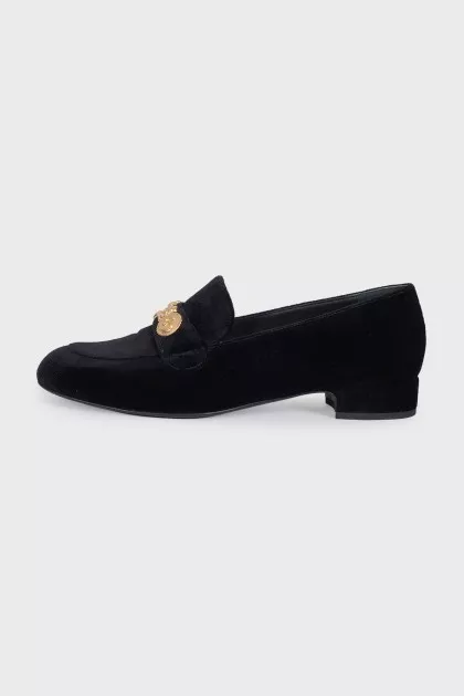 Velvet loafers with gold trim