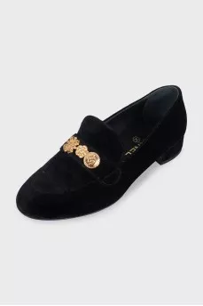 Velvet loafers with gold trim