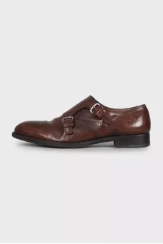 Men's brown leather monk shoes