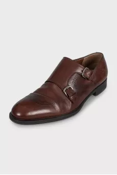 Men's brown leather monk shoes