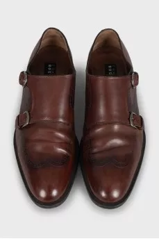 Men's brown leather monk shoes