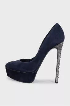 Suede shoes with rhinestone-embellished heels