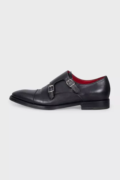 Men's black leather monk shoes