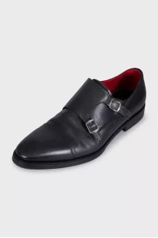 Men's black leather monk shoes