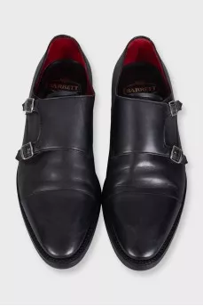 Men's black leather monk shoes