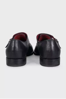 Men's black leather monk shoes