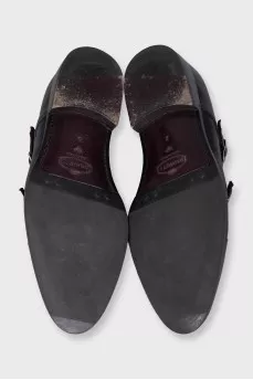 Men's black leather monk shoes
