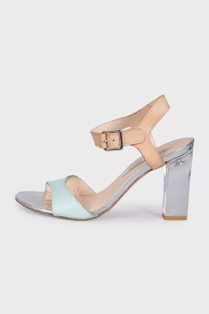 Light blue sandals with clear heels