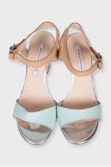 Light blue sandals with clear heels