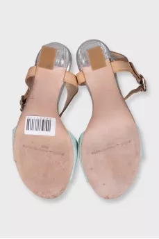 Light blue sandals with clear heels