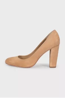 Beige suede high heel shoes