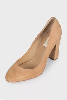 Beige suede high heel shoes