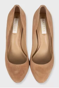Beige suede high heel shoes