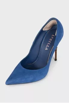 Blue suede stiletto heels