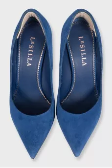 Blue suede stiletto heels
